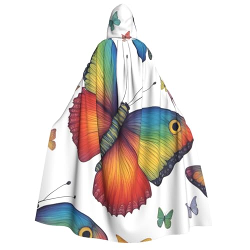 XULLZH Regenbogen-Schmetterlings-Druck, Unisex, Kapuzenumhang für Erwachsene, Halloween, volle Länge, Umhang für Herren, Umhang mit Kapuze XULLZH Regenbogen-Schmetterlings-Druck, Unisex, Kapuzenumhang für Erwachsene, Halloween, volle Länge, Umhang für Herren, Umhang mit Kapuze von XULLZH