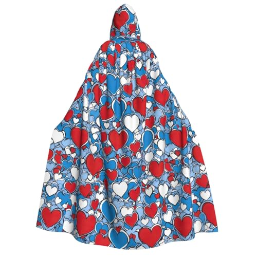 XULLZH Romantischer roter Herzaufdruck, Unisex, Kapuzenumhang für Erwachsene, Halloween, volle Länge, Umhang für Herren, Umhang mit Kapuze XULLZH Romantischer roter Herzaufdruck, Unisex, Kapuzenumhang für Erwachsene, Halloween, volle Länge, Umhang für Herren, Umhang mit Kapuze von XULLZH
