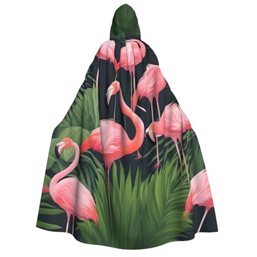 XULLZH Roter Flamingo-Umhang mit Sukkulenten, Unisex, Kapuzenumhang für Erwachsene, Halloween, volle Länge, Umhang mit Kapuze, Kostüm von XULLZH