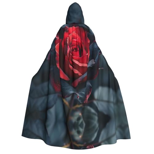 XULLZH Roter und schwarzer Rosen-Druck, Unisex, Kapuzenumhang für Erwachsene, Halloween, volle Länge, Umhang mit Kapuze, Kostüm XULLZH Roter und schwarzer Rosen-Druck, Unisex, Kapuzenumhang für Erwachsene, Halloween, volle Länge, Umhang mit Kapuze, Kostüm von XULLZH
