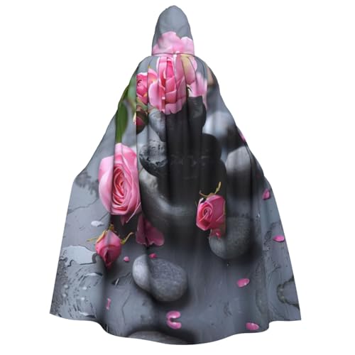 XULLZH Spa Stone And Rose Flowers Print Unisex Hooded Cape for Adults Halloween Full Length Cape Men's Cloak with Hood Costume von XULLZH
