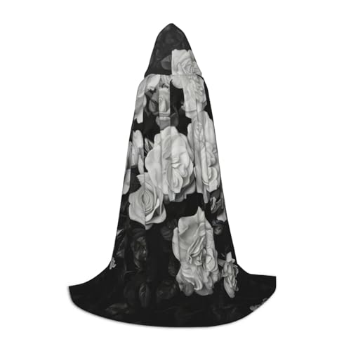 XULLZH Umhang mit Kapuze, Schwarz / Weiß, Rosen-Druck, Halloween, Weihnachten, Kostüm, Damen, Herren, Erwachsene, Maskerade XULLZH Umhang mit Kapuze, Schwarz / Weiß, Rosen-Druck, Halloween, Weihnachten, Kostüm, Damen, Herren, Erwachsene, Maskerade von XULLZH