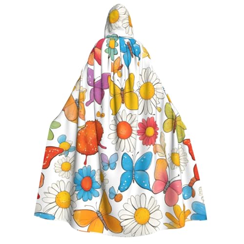 XULLZH Unisex Kapuzenumhang mit Schmetterlings-Gänseblümchen-Druck, für Erwachsene, Halloween, volle Länge, Umhang mit Kapuze, Kostüm von XULLZH