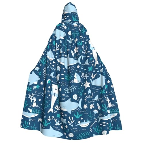 XULLZH Unisex Kapuzenumhang mit süßem blauen Fisch-Druck, für Erwachsene, Halloween, volle Länge, Umhang mit Kapuze, Kostüm XULLZH Unisex Kapuzenumhang mit süßem blauen Fisch-Druck, für Erwachsene, Halloween, volle Länge, Umhang mit Kapuze, Kostüm von XULLZH