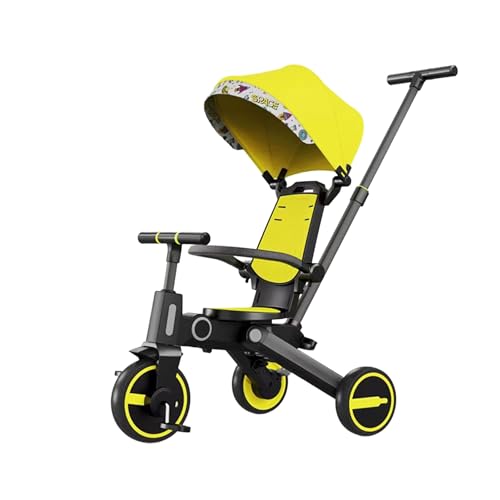 Multifunktionales faltbares Baby-Dreirad – mehrere Modi, einfach zu verstauen, geeignet für das Wachstum von Kindern, sicher und lustig, geeignet für Kleinkinder (mehrfarbig) (Gelb) von XULOEGYUNE