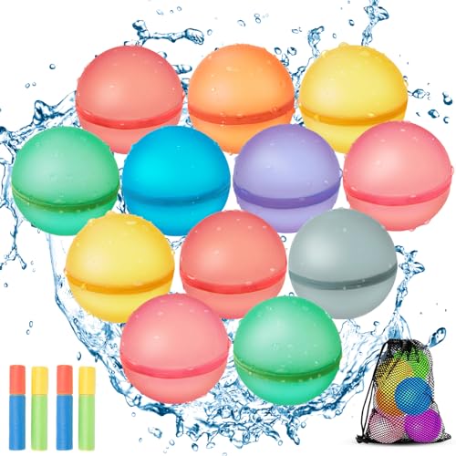 XUNIVERS 12 Stück Wiederverwendbare Wasserballons,Wasserbomben Selbstdichtend,Silikon Magnet Wasserbomben für Kinder Erwachsene mit 1 Mesh Bag, Wasserspritzpistole Strandparty XUNIVERS 12 Stück Wiederverwendbare Wasserballons,Wasserbomben Selbstdichtend,Silikon Magnet Wasserbomben für Kinder Erwachsene mit 1 Mesh Bag, Wasserspritzpistole Strandparty von XUNIVERS