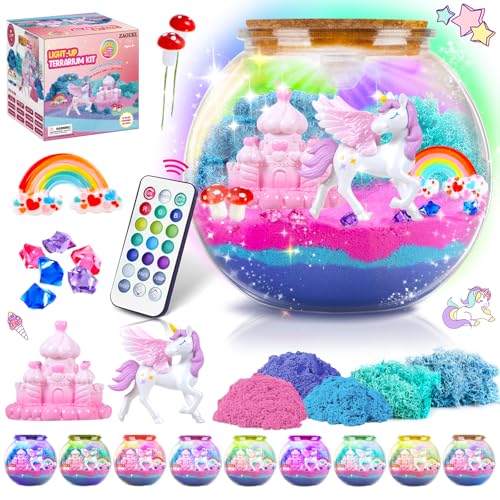 XUNIVERS Einhorn-Geschenke für Mädchen,Einhorn Terrarium Set für Kinder,Geburtstagsgeschenk für Mädchen Alter 4–12 Jahren,Spielzeug,Weihnachten Bastelset für Kinder von XUNIVERS