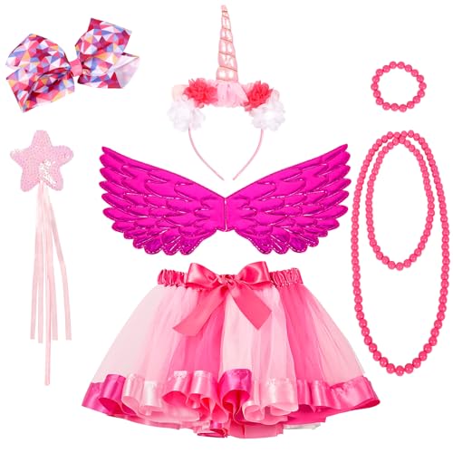 XUNIVERS Einhorn Kostüm Prinzessin Set 7 Stück, Regenbogen Tutu Rock Mädchen Kostüm Tüllrock, Prinzessin Kostüm Mädchen Einhorn Haarreif Flügel für Mädchen im Alter von 3–8 Jahren Geeignet XUNIVERS Einhorn Kostüm Prinzessin Set 7 Stück, Regenbogen Tutu Rock Mädchen Kostüm Tüllrock, Prinzessin Kostüm Mädchen Einhorn Haarreif Flügel für Mädchen im Alter von 3–8 Jahren Geeignet von XUNIVERS