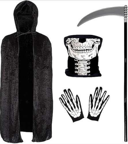 XUNIVERS Sensenmann Erwachsene Halloween Skelett Kostüm Sensenmann Kostüm Halloween Sensenmann Erwachsene Verkleidung Halloween Herren gruselig von XUNIVERS