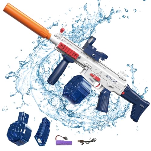 XUNIVERS Wasserpistole Elektrisch, Elektrische Wasserpistole für Erwachsene und Kinder, Wasserpistole mit Großer Reichweite Max Reichweite 32 FT, 320 + 120ml Große Kapazität für Pool Strand Party von XUNIVERS