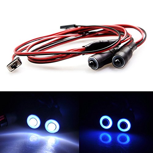 XUNJIAJIE 1 Stück 5mm 2Leds Angel Eyes & Demon Eyes Headlight RC Autolicht for 1/10 RC Crawler (Blau&Weiß) von ZuoLan