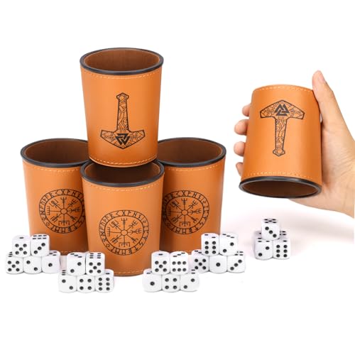 Würfelbecher Set Leder Inkl 2 Würfelbecher 10 Würfel Würfelbecher Leder Wikinger Personalisierter Würfelbecher Mit Würfeln Mittelalter Würfelbecher PU-Leder Futter Flanell Brettspiele Würfelspiele (2) von XUWAIDSGN