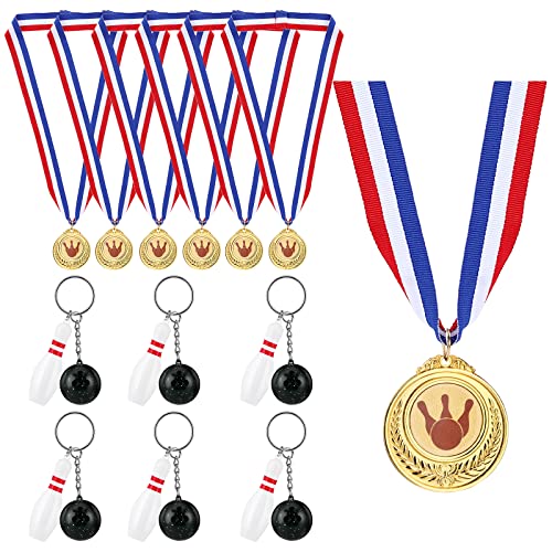 XUWAIDSGN 6 Stück Bowling Medaillen und Bowling Schlüssel Pins Set 5cm Bowlen Logo Medaillen Schlüsselanhänger Gold Bowling Medaillen Bowling Pin Schlüsselbund für Kinder von XUWAIDSGN