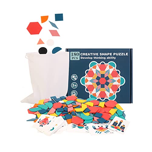 XUXHOU Holzmusterblöcke Spielzeug, 180pcs Puzzle Geometrische Formen Spielzeug für 3-6 Jahre Alt mit 24 Blättern Musterpapieren und Aufbewahrungstasche XUXHOU Holzmusterblöcke Spielzeug, 180pcs Puzzle Geometrische Formen Spielzeug für 3-6 Jahre Alt mit 24 Blättern Musterpapieren und Aufbewahrungstasche von XUXHOU