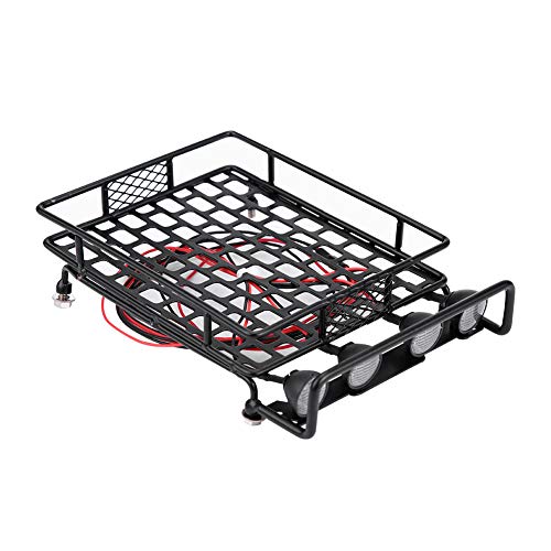 XUXHOU RC Dachregal Gepäck, RC -Auto -Dachregal -Gepäckträger mit LED -Licht für Axiale SCX10 1/10 RC -Auto (2 rot 2 weiß) von XUXHOU