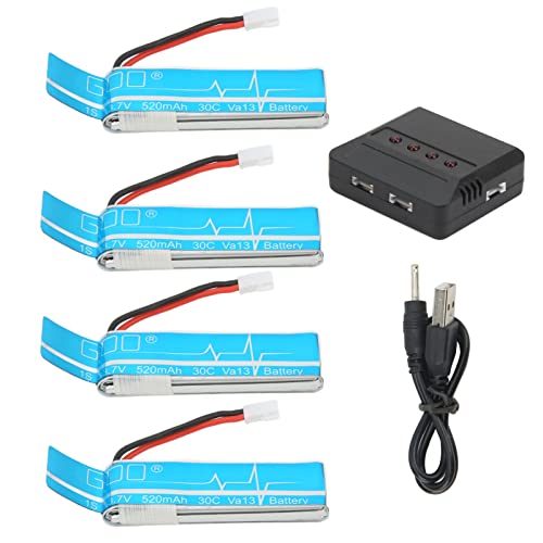 XUXHOU RC Helicopter Lithium -Ionen -Batterie, 4pcs Kunststoff 3,7 V 520mAh RC -Flugzeugzubehör Hohe Kapazität mit Ladegerät für Wltoys V977 Blau XUXHOU RC Helicopter Lithium -Ionen -Batterie, 4pcs Kunststoff 3,7 V 520mAh RC -Flugzeugzubehör Hohe Kapazität mit Ladegerät für Wltoys V977 Blau von XUXHOU