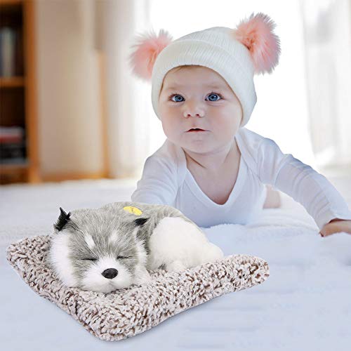 XUXHOU Tiermodell-Plürutier, Simulation, Schlafender Hund, Welpe, Ornament, Tier-Plürutier-Sammung, Bambuskohlle-Dekor Elektronisch Bleikor Blickeugau (Grauer Husky) von XUXHOU