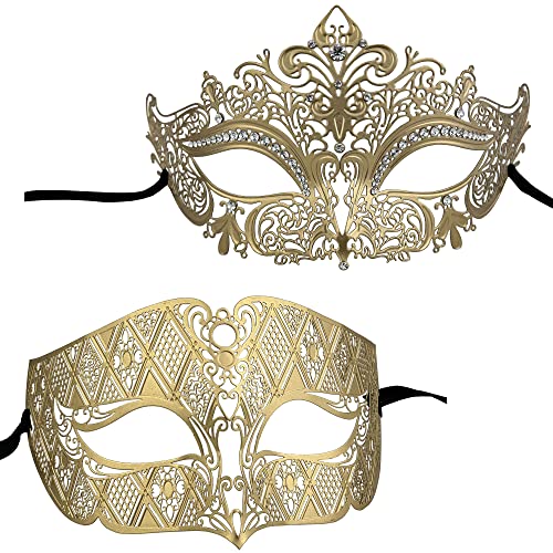 XVEVINA Ein Paar wunderschöne venezianische Maskenmasken, Party-Kostüme, Zubehör (Gold) von XVEVINA