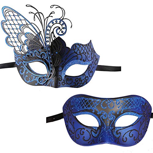 XVEVINA Venezianische Masken-Set, Party-Kostüm, Zubehör für Paare, Blau/Schwarz XVEVINA Venezianische Masken-Set, Party-Kostüm, Zubehör für Paare, Blau/Schwarz von XVEVINA
