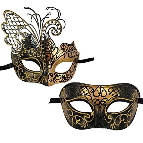 XVEVINA Venezianische Maskenmasken für Paare, Kostümzubehör, Schwarz Gold Paare, L von XVEVINA