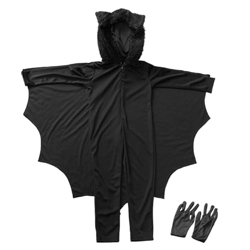 Fledermauskostüm für Kinder 11-14 Jahre alte Kostüm Kinder Kapuze-Fledermaus-Fledermaus-Fledermausflügel atmungsaktiven integrierten Zipper Halloween Kostüme mit Handschuhen für Jungen Mädchen f von XVHOAB