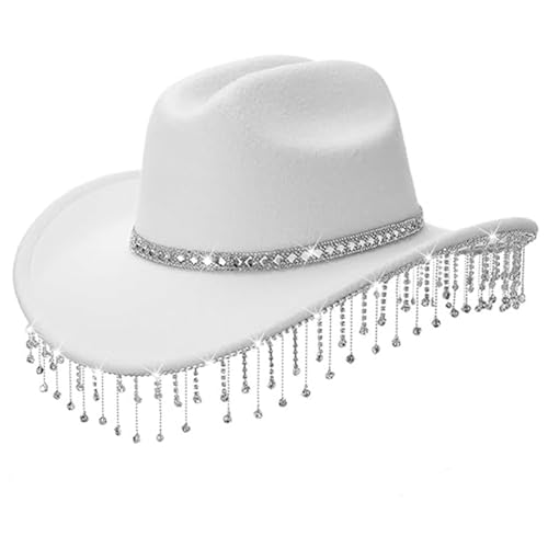 XVHOAB 1pc Strass Cowboyhut, Western Glitter Disco Cowboy Hut mit Quastendekor für Karneval, Themenpartys, Tanzperformance. von XVHOAB