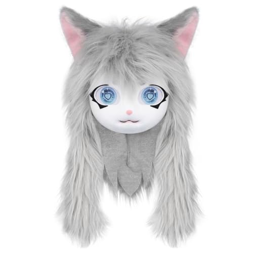 XVHOAB 1pc pelziger Kopf, süßer Plüschfell -Kopf mit großen Augen, Ohren und langem Haar, pelziges Kostüm für Halloween Maskerade Cosplay, Grau. XVHOAB 1pc pelziger Kopf, süßer Plüschfell -Kopf mit großen Augen, Ohren und langem Haar, pelziges Kostüm für Halloween Maskerade Cosplay, Grau. von XVHOAB