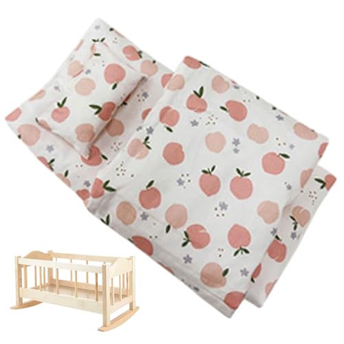 XVHOAB 3PCS Miniature Dollhouse Accessoires Set Pfirsichmuster Stoffpuppenbett Set umfasst Kissen, Matratze und Blatt DIY Dollhouse Accessoires für Liebhaber und Sammler von XVHOAB