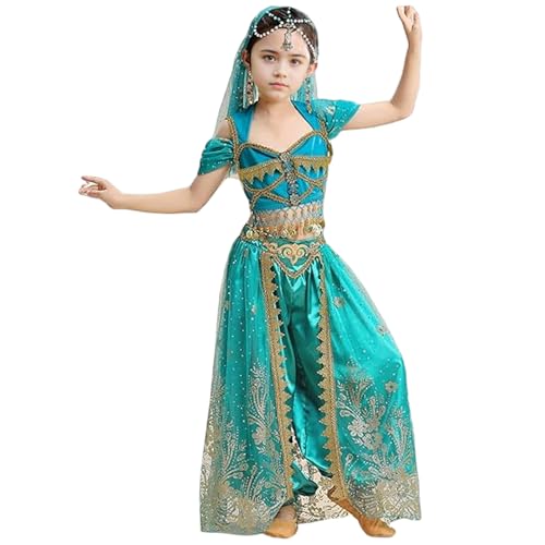 XVHOAB 3pcs/Set Prinzessin Jasmine Kostüm für Mädchen exquisites Jasminkostüm mit TOOD-UP für Halloween Cosplay Party, 130-145 cm. XVHOAB 3pcs/Set Prinzessin Jasmine Kostüm für Mädchen exquisites Jasminkostüm mit TOOD-UP für Halloween Cosplay Party, 130-145 cm. von XVHOAB