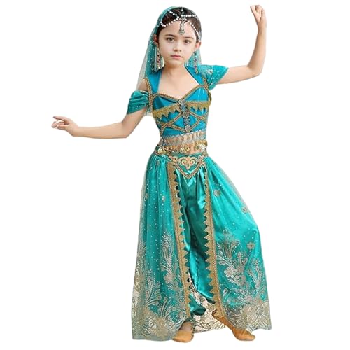 XVHOAB 3pcs/Set Prinzessin Jasmine Kostüm für Mädchen exquisites Jasminkostüm mit TOOD-up für Halloween Cosplay Party, 115-130 cm. XVHOAB 3pcs/Set Prinzessin Jasmine Kostüm für Mädchen exquisites Jasminkostüm mit TOOD-up für Halloween Cosplay Party, 115-130 cm. von XVHOAB
