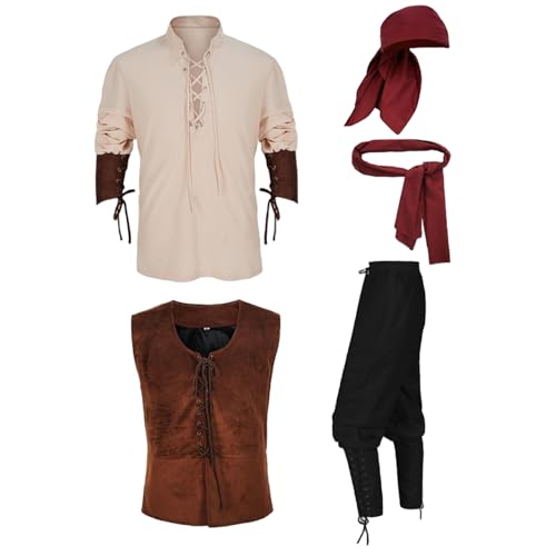 XVHOAB 5pcs/Set Pirate Kostüm Männer Erwachsene Renaissance -Kostüm -Männer enthalten Weste Hemdhosen Kopftuchgürtel für Cosplay Halloween, L. XVHOAB 5pcs/Set Pirate Kostüm Männer Erwachsene Renaissance -Kostüm -Männer enthalten Weste Hemdhosen Kopftuchgürtel für Cosplay Halloween, L. von XVHOAB