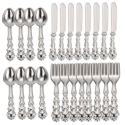 XVHOAB Dollhouse Besteck 24PCS/Set -Simulation Dollhouse Tabelle Geschirr Legierung Miniatur -Besteck mit graviertem Griff DIY -Zubehör von XVHOAB