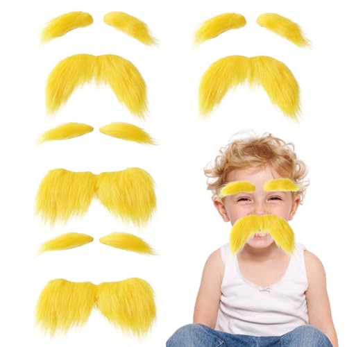 XVHOAB Gelbe Schnurrbart und Augenbrauen Set 4pcs Bart ＆ Augenbrauen selbstklebend Funny Cosplay Kostümzubehör für Halloween Festival Dress-up Party Gefälligkeiten von XVHOAB