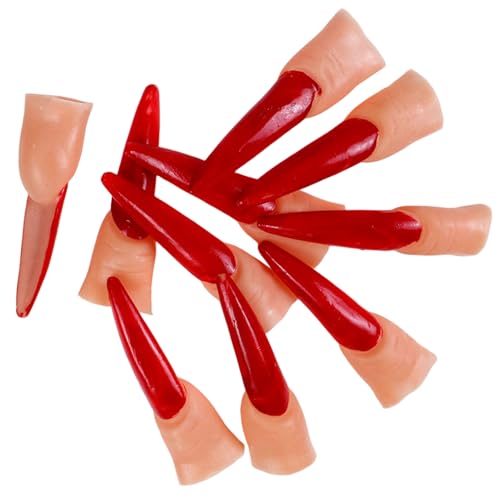 XVHOAB Hexenfinger 10pcs realistischer Finger mit roten Nägeln gruseliger Halloween -Requisiten für Maskerade -Kostümparty von XVHOAB