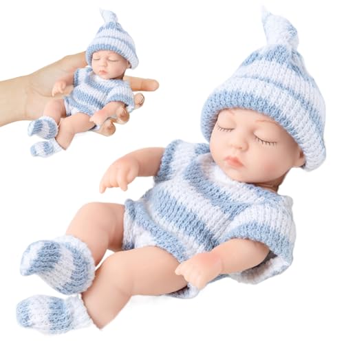 XVHOAB Mini Silicone Babypuppen, 7 Zoll realistische Neugeborenenbabypuppen, weiches Ganzkörper Silikon mit Kleidung, Babys für Kindergeschenke, Blau XVHOAB Mini Silicone Babypuppen, 7 Zoll realistische Neugeborenenbabypuppen, weiches Ganzkörper Silikon mit Kleidung, Babys für Kindergeschenke, Blau von XVHOAB