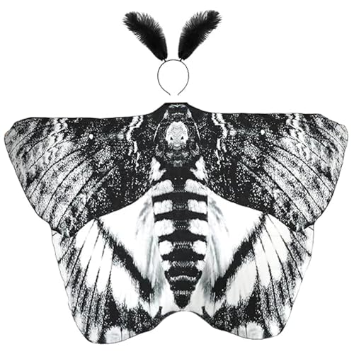 XVHOAB Motten Kostüm lebensee Mottenflügel mit Federn Stirnband Schmetterling Cape Halloween Kostüme für Frauen Männer von XVHOAB
