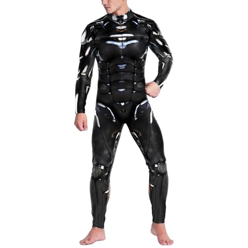 XVHOAB Roboterkostüm 3D -Druck mechanischer Roboter -Skelettkostüm Skinny Halloween Jumpsuit für Cosplay -Partyzubehör, M. von XVHOAB