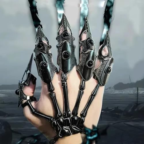 XVHOAB Skeletthandarmband mit 5pcs Vollfinger Ringen Punk Gothic Schmuck mit beweglicher Gelenkschachtel Alloy Halloween Schmuck für Cosplay, Party, Kostüm, Schwarz XVHOAB Skeletthandarmband mit 5pcs Vollfinger Ringen Punk Gothic Schmuck mit beweglicher Gelenkschachtel Alloy Halloween Schmuck für Cosplay, Party, Kostüm, Schwarz von XVHOAB