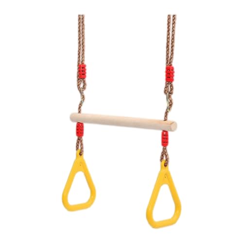 XVHOAB Trapezschwungstange Holz hängende Hoop Gymnastic Swing Ringe mit verstellbaren Gurten Gelb von XVHOAB