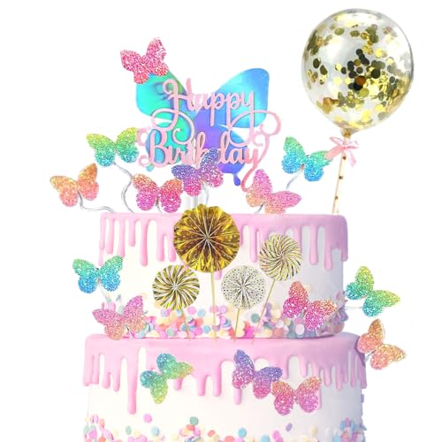 21 Stück Tortendeko Geburstagstorte, Schmetterlinge Geburtstag Tortendeko Topper, Happy Birthday Kuchendeko, Glitter Cake Topper Happy Birthday, Glitter Cupcake Topper 21 Stück Tortendeko Geburstagstorte, Schmetterlinge Geburtstag Tortendeko Topper, Happy Birthday Kuchendeko, Glitter Cake Topper Happy Birthday, Glitter Cupcake Topper von XWCHASA