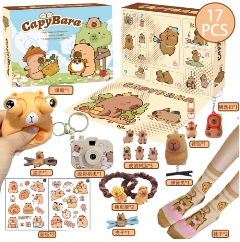 Capybara Blind Box 17PCS Capybara Accessoires Set Gifts for Girls mit Socken,Schlüsselanhänger, Armband, Haarspange, Geschenk für Geburtstagsfeier Geschenk für Kinder Weihnachten Capybara Blind Box 17PCS Capybara Accessoires Set Gifts for Girls mit Socken,Schlüsselanhänger, Armband, Haarspange, Geschenk für Geburtstagsfeier Geschenk für Kinder Weihnachten von XWDEEX