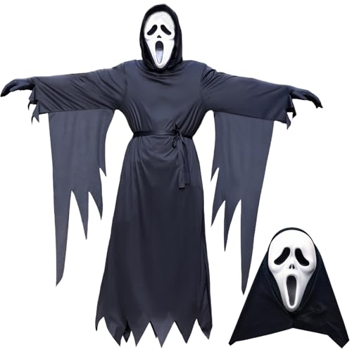 XWDEEX Schauriges Screaming Ghost Kostüm, Geist Gesichtsmaske für Männer Frauen, Scream Cosplay K-ostüm Geist Kostüm für Halloween Karneval Mottoparty Faschings Cosplay 120cm XWDEEX Schauriges Screaming Ghost Kostüm, Geist Gesichtsmaske für Männer Frauen, Scream Cosplay K-ostüm Geist Kostüm für Halloween Karneval Mottoparty Faschings Cosplay 120cm von XWDEEX