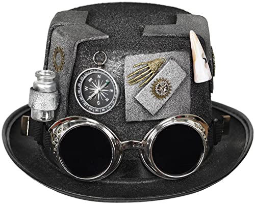 XWXLDD Unisex Gothic Steampunk Top Hüte mit Goggle Gear Halloween Hut Kopfbedeckung Herren Damen, Black15 schwarz, 58/59 cm von XWXLDD