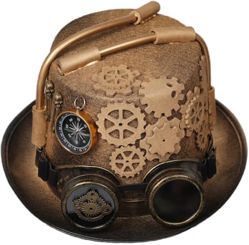 XWXLDD Unisex Gothic Steampunk Top Hüte mit Goggle Gear Halloween Hut Kopfbedeckung Herren Damen, Golden3, 60-61cm von XWXLDD