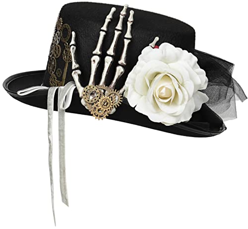 XWXLDD Unisex Gothic Steampunk Top Hüte mit Goggle Gear Halloween Hut Kopfbedeckung Herren Damen, Schwarz10, 58/59 cm von XWXLDD