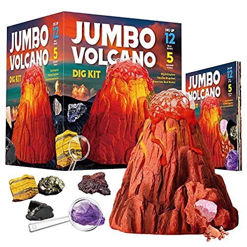 Groß Vulkan Ausgrabungsset für Kinder - 12 Mineralien Steine Kinder Ausgraben - Machen Sie Ihren Eigenen Vulkanausbruch - Experimentierset Spielzeug Ab 6 7 8 9 10 11 12 Jahre Jungen Mädchen von XX