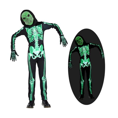 XXLOG Skelett-Kostüm für Jungen, leuchtet im Dunkeln, Skelett-Einteiler mit Maske, Handschuhen, Cosplay, Halloween-Kostüme für Kinder, Größe L XXLOG Skelett-Kostüm für Jungen, leuchtet im Dunkeln, Skelett-Einteiler mit Maske, Handschuhen, Cosplay, Halloween-Kostüme für Kinder, Größe L von XXLOG