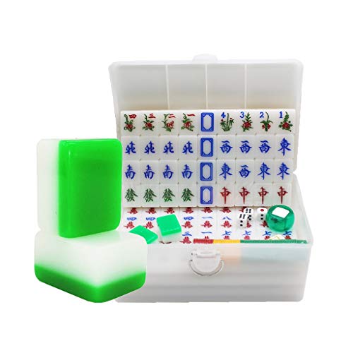 XXZY Chinesischer Mahjong Kristall Acryl Mah Jongg 144 Teile Tragbarer Mahjong mit Koffer Komplettes Spielset für Geschenk/Geburtstag (Farbe: Grün, Größe: 38#) von XXZY