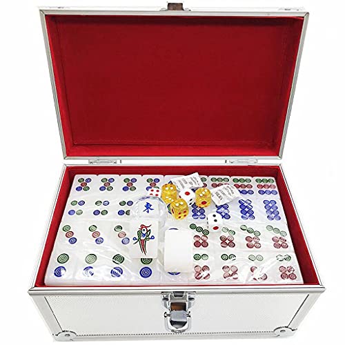 XXZY Chinesischer Mahjong Mahjong 144 nummerierte große Talg weiße Acrylfliesen Mah-Jong Tisch-Brettspiel tragbar mit Aluminium-Aufbewahrungsbox (Farbe: Aluminiumbox, Größe: 38#) von XXZY