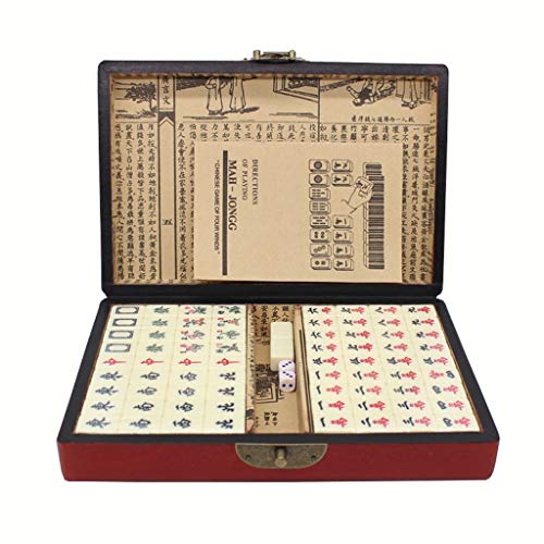 XXZY Chinesisches Mahjong-Set, tragbar, chinesischer Mahjong, 144 Mini-Fliesen, Punktwürfel, chinesischer Mahjong mit Lederbox, für Reisen, Familienspiel (Größe: Medium) von XXZY